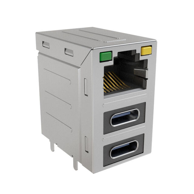 安費(fèi)諾模塊化連接器 RJE36188344CH 堆疊 RJ45，2 個(gè) USB Type C，帶 LED G/Y