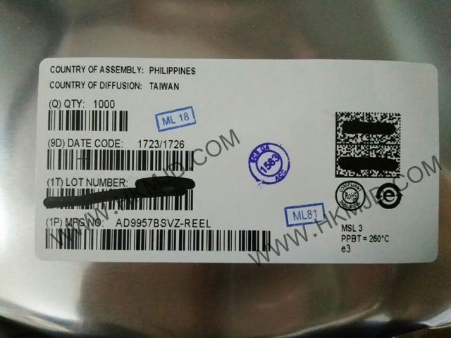 ADI AD9957BSVZ 1 GSPS正交數(shù)字升頻器，帶18位I/Q數(shù)據(jù)通道和14位DAC