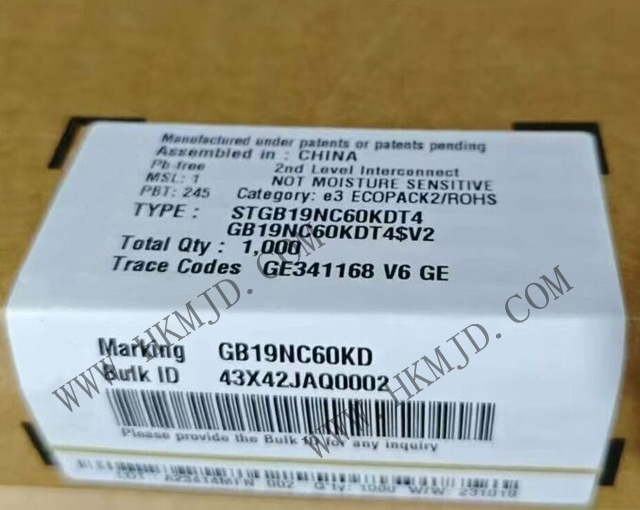 意法半導體功率晶體管_STGB19NC60KDT4_短路保護IGBT 20 A、600 V