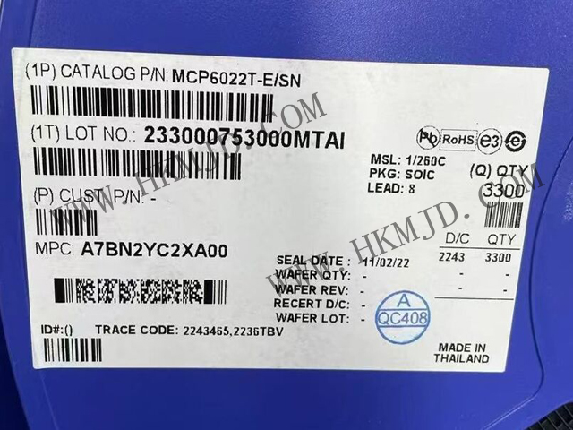放大器 IC MCP6022T-E/SN 軌至軌輸入/輸出，10 MHz 運(yùn)算放大器